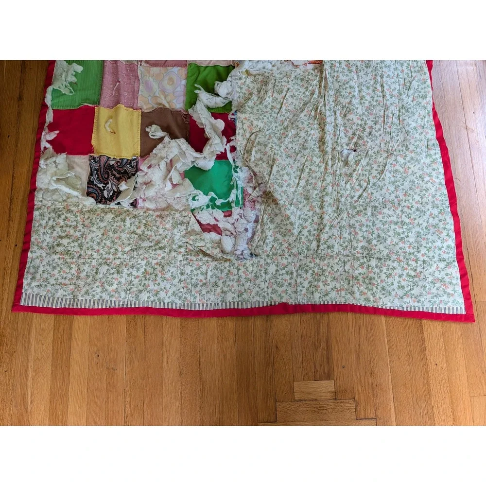 Vintage Handmade Patchwork Quilt Multi Color Block Repurpose Cutter 84x58 Cotton